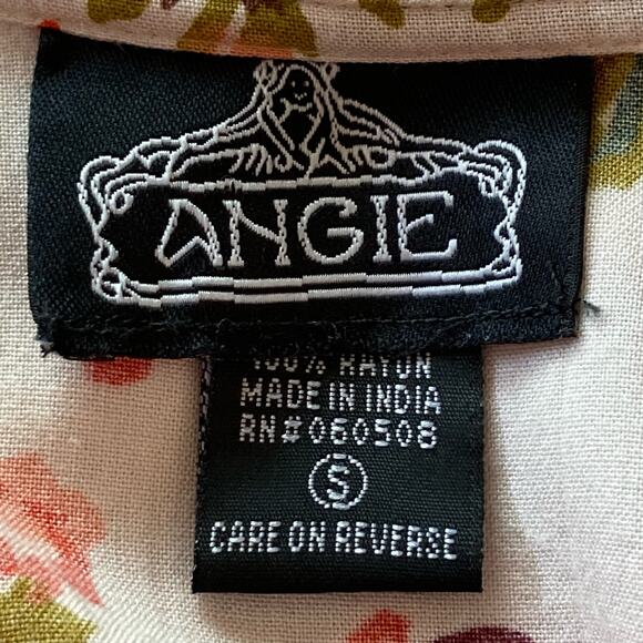 Angie Cream Red Rose Floral Print Tunic Top Flared Sleeves Sz Small Boho Cottage - Picture 8 of 9